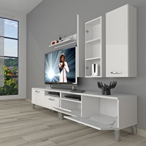 Eko 5220d Mdf Krom Ayaklı Tv Ünitesi Tv Sehpası Parlak Beyaz