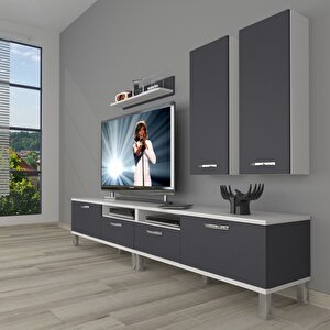 Eko 5220d Mdf Krom Ayaklı Tv Ünitesi Tv Sehpası Beyaz - Antrasit