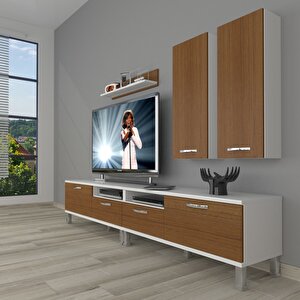Eko 5220d Mdf Krom Ayaklı Tv Ünitesi Tv Sehpası Beyaz - Ceviz