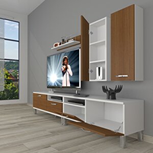 Eko 5220d Mdf Krom Ayaklı Tv Ünitesi Tv Sehpası Beyaz - Ceviz
