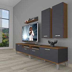 Eko 5220d Mdf Krom Ayaklı Tv Ünitesi Tv Sehpası Ceviz Antrasit