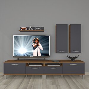 Eko 5220d Mdf Krom Ayaklı Tv Ünitesi Tv Sehpası Ceviz Antrasit