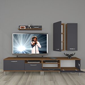 Eko 5220d Mdf Krom Ayaklı Tv Ünitesi Tv Sehpası Ceviz Antrasit