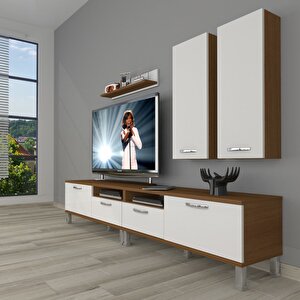 Eko 5220d Mdf Krom Ayaklı Tv Ünitesi Tv Sehpası Ceviz Beyaz
