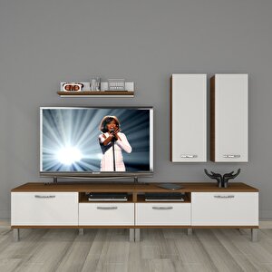 Eko 5220d Mdf Krom Ayaklı Tv Ünitesi Tv Sehpası Ceviz Beyaz