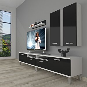 Eko 5220d Slm Krom Ayaklı Tv Ünitesi Tv Sehpası Beyaz - Siyah
