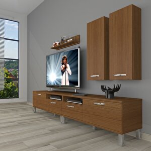 Eko 5220d Slm Krom Ayaklı Tv Ünitesi Tv Sehpası Naturel Ceviz