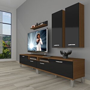 Eko 5220d Slm Krom Ayaklı Tv Ünitesi Tv Sehpası Ceviz-Siyah