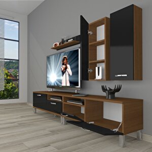 Eko 5220d Slm Krom Ayaklı Tv Ünitesi Tv Sehpası Ceviz-Siyah