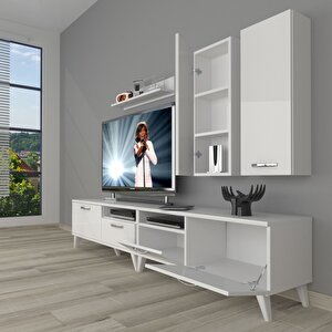 Eko 5220d Slm Retro Tv Ünitesi Tv Sehpası Parlak Beyaz