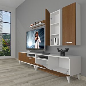 Eko 5220d Slm Retro Tv Ünitesi Tv Sehpası Beyaz - Ceviz