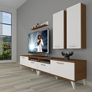 Eko 5220d Slm Retro Tv Ünitesi Tv Sehpası Ceviz Beyaz