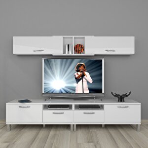 Eko 5220 Mdf Krom Ayaklı Tv Ünitesi Tv Sehpası Parlak Beyaz