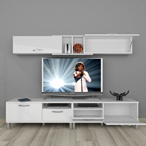 Eko 5220 Mdf Krom Ayaklı Tv Ünitesi Tv Sehpası Parlak Beyaz