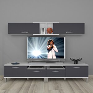 Eko 5220 Mdf Krom Ayaklı Tv Ünitesi Tv Sehpası Beyaz - Antrasit