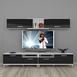 Eko 5220 Mdf Krom Ayaklı Tv Ünitesi Tv Sehpası Beyaz - Siyah