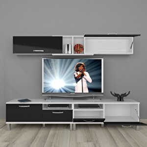 Eko 5220 Mdf Krom Ayaklı Tv Ünitesi Tv Sehpası Beyaz - Siyah