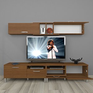 Eko 5220 Mdf Krom Ayaklı Tv Ünitesi Tv Sehpası Naturel Ceviz