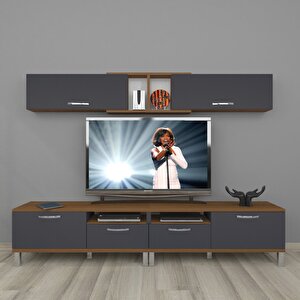 Eko 5220 Mdf Krom Ayaklı Tv Ünitesi Tv Sehpası Ceviz Antrasit