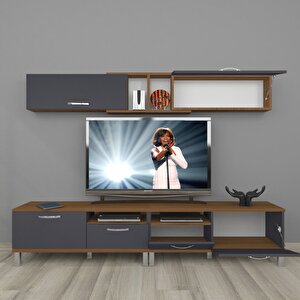 Eko 5220 Mdf Krom Ayaklı Tv Ünitesi Tv Sehpası Ceviz Antrasit