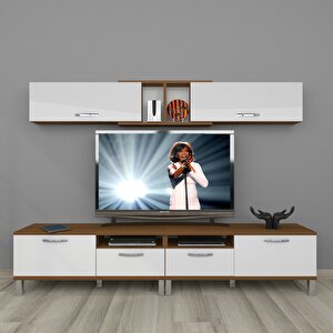 Eko 5220 Mdf Krom Ayaklı Tv Ünitesi Tv Sehpası Ceviz Beyaz