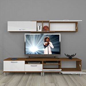 Eko 5220 Mdf Krom Ayaklı Tv Ünitesi Tv Sehpası Ceviz Beyaz