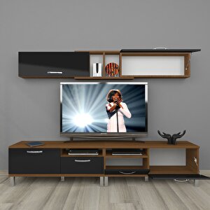 Eko 5220 Mdf Krom Ayaklı Tv Ünitesi Tv Sehpası Ceviz-Siyah