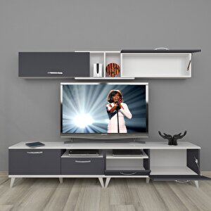 Eko 5220 Mdf Retro Tv Ünitesi Tv Sehpası Beyaz - Antrasit