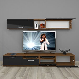 Eko 5220 Slm Krom Ayaklı Tv Ünitesi Tv Sehpası Ceviz-Siyah