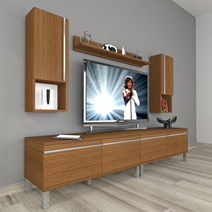 Eko 5220ta Mdf Krom Ayaklı Tv Ünitesi Tv Sehpası Naturel Ceviz