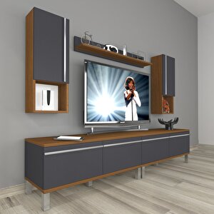 Eko 5220ta Mdf Krom Ayaklı Tv Ünitesi Tv Sehpası Ceviz Antrasit