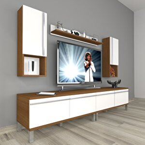 Eko 5220ta Mdf Krom Ayaklı Tv Ünitesi Tv Sehpası Ceviz Beyaz