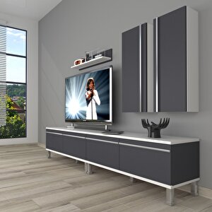 Eko 5220t Mdf Krom Ayaklı Tv Ünitesi Tv Sehpası Beyaz - Antrasit
