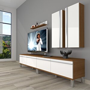 Eko 5220t Mdf Krom Ayaklı Tv Ünitesi Tv Sehpası Ceviz Beyaz