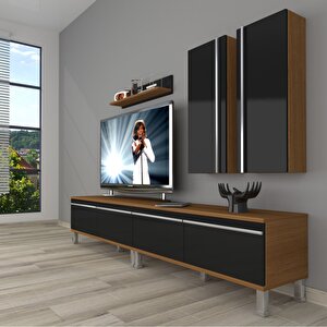 Eko 5220t Mdf Krom Ayaklı Tv Ünitesi Tv Sehpası Ceviz-Siyah