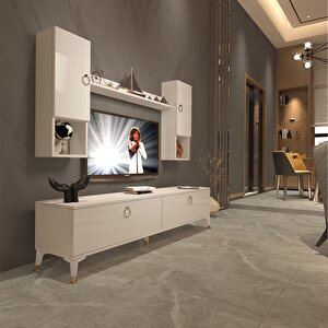 Eko 5da Mdf Std Gold Tv Ünitesi Tv Sehpası Parlak Beyaz