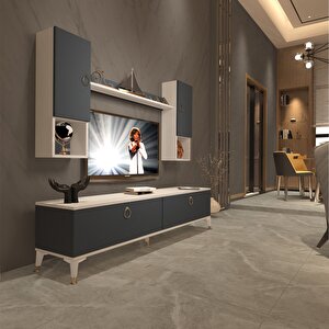 Eko 5da Mdf Std Gold Tv Ünitesi Tv Sehpası Beyaz - Antrasit