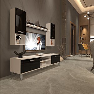 Eko 5da Mdf Dvd Krom Ayaklı Tv Ünitesi Tv Sehpası Beyaz - Siyah