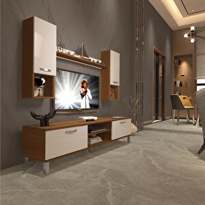 Eko 5da Mdf Dvd Krom Ayaklı Tv Ünitesi Tv Sehpası Ceviz Beyaz