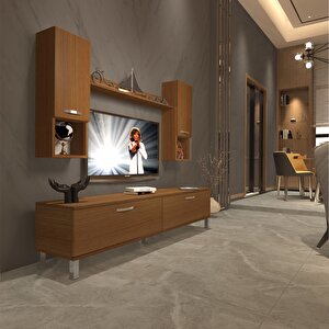 Eko 5da Slm Std Krom Ayaklı Tv Ünitesi Tv Sehpası Naturel Ceviz