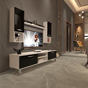 Eko 5da Slm Dvd Krom Ayaklı Tv Ünitesi Tv Sehpası Beyaz - Siyah