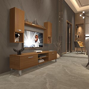 Eko 5da Slm Dvd Krom Ayaklı Tv Ünitesi Tv Sehpası Naturel Ceviz