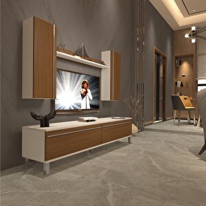 Eko 5d Mdf Std Krom Ayaklı Tv Ünitesi Tv Sehpası Beyaz - Ceviz