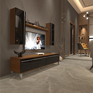 Eko 5d Mdf Std Krom Ayaklı Tv Ünitesi Tv Sehpası Ceviz-Siyah