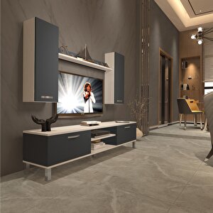 Eko 5d Mdf Dvd Krom Ayaklı Tv Ünitesi Tv Sehpası Beyaz - Antrasit