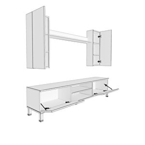 Eko 5d Mdf Dvd Krom Ayaklı Tv Ünitesi Tv Sehpası Beyaz - Ceviz
