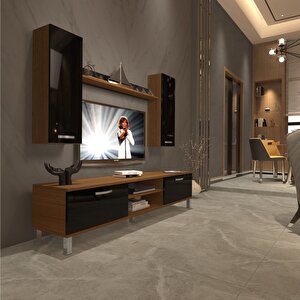 Eko 5d Mdf Dvd Krom Ayaklı Tv Ünitesi Tv Sehpası Ceviz-Siyah
