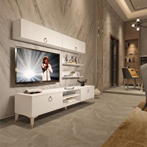 Eko 5 Mdf Dvd Gold Tv Ünitesi Tv Sehpası Parlak Beyaz