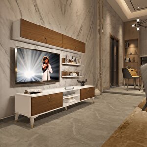 Eko 5 Mdf Dvd Gold Tv Ünitesi Tv Sehpası Beyaz - Ceviz