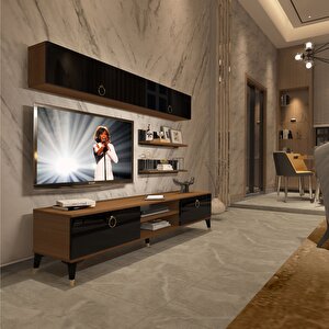 Eko 5 Mdf Dvd Gold Tv Ünitesi Tv Sehpası Ceviz-Siyah